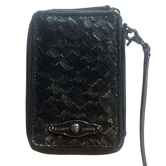 Elliott Lucca Woven Wristlet Womens Black Zip Around Organizer Wallet Vintage - Picture 1 of 8